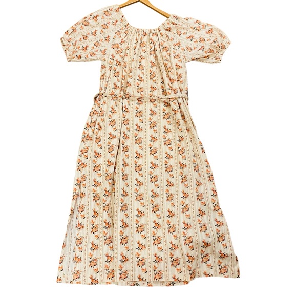 A Loves A Tie Scoop Neck Short Puff Sleeve Floral Print Belted Midi Dress - Picture 3 of 9